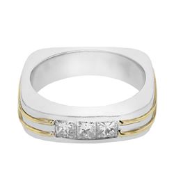 Gents Euro Shank Ring w/ Princess Diamonds in 14K Two Tone Gold - REF-266F6M