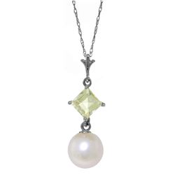 Genuine 2.5 ctw Pearl & Aquamarine Necklace Jewelry 14KT White Gold - REF-19W2Y