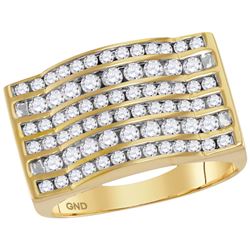 1.80 CTW Mens Natural Diamond Rectangle Channel-set Cluster Domed Ring 10K Yellow Gold