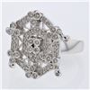 Image 1 : Hexagon-shape Antique Milgrained Diamond Ring in 14K White Gold - REF-134W3H