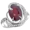 Image 1 : Natural 5.73 ctw ruby & Diamond Engagement Ring 14K White Gold - REF-78A7V