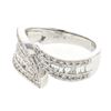 Image 1 : Baguette & Round Bypass Shank Diamond Ring in 18K White Gold - REF-148N7A