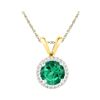 Image 1 : 0.85 CTW Lab-Created Emerald Solitaire & Diamond Halo Pendant 10K Yellow Gold