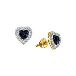 0.33 CTW Black Colored Diamond Heart Love Earrings 14K Yellow Gold