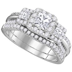 0.96 CTW Princess Natural Diamond Bridal Engagement Ring 14K White Gold