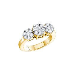 2 CTW Natural Diamond Triple Cluster Ring 14K Yellow Gold