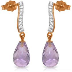 Genuine 4.78 ctw Amethyst & Diamond Earrings Jewelry 14KT Rose Gold - REF-46P2H