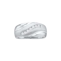 0.25 CTW Mens Channel-set Natural Diamond Brushed-satin Band 14K White Gold