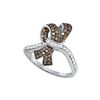 Image 1 : 0.5 CTW Cognac-brown Colored Diamond Cluster Bowtie Ribbon Ring 10K White Gold