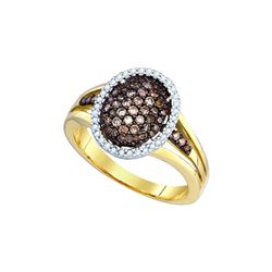 0.5 CTW Cognac-brown Colored Diamond Oval Cluster Ring 10K Yellow Gold