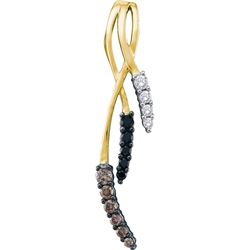 0.25 CTW Cognac-brown Black Colored Natural Diamond Fine Drop Pendant 14K Yellow Gold