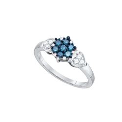 0.35 CTW Blue Colored Diamond Cluster Ring 10K White Gold