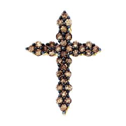 0.52 CTW Cognac-brown Colored Diamond Cross Pendant 10K Yellow Gold