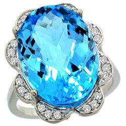 Natural 13.83 ctw swiss-blue-topaz & Diamond Engagement Ring 14K White Gold - REF-124H4W