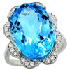 Natural 13.83 ctw swiss-blue-topaz & Diamond Engagement Ring 14K White Gold - REF-124H4W