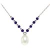 Genuine 5 ctw Pearl & Amethyst Necklace Jewelry 14KT White Gold - REF-25N4R