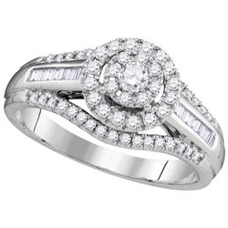 0.5 CTW Natural Diamond Halo Bridal Engagement Ring 10K White Gold