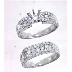 14K White Gold 0.87CTW Diamond Wedding Ring Set - REF-148N2A