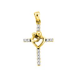 0.1 CTW Diamond Mothers Mom Child Embrace Cross Pendant 10K Yellow Gold