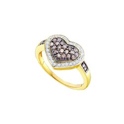 0.5 CTW Cognac-brown Colored Diamond Heart Love Anniversary Cluster Ring 10K Yellow Gold