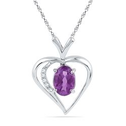 0.76 CTW Oval Lab-Created Amethyst Heart Love Pendant 10K White Gold