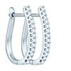 Image 1 : 0.24 CTW Pave Natural Diamond Slender Oblong Oval Classic Fine Hoop Earrings 10K White Gold