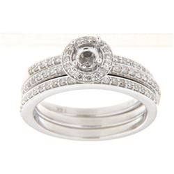 14K White Gold 0.58CTW Diamond Wedding Ring Set - REF-122Y5X