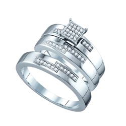 0.15 CTW His & Hers Natural Diamond Cluster Matching Bridal Ring 14K White Gold