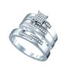 Image 1 : 0.15 CTW His & Hers Natural Diamond Cluster Matching Bridal Ring 14K White Gold