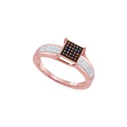 0.15 CTW Red Colored Diamond Square Cluster Ring 10K Rose Gold