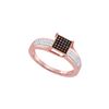 Image 1 : 0.15 CTW Red Colored Diamond Square Cluster Ring 10K Rose Gold
