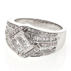 Cocktail Diamond Ring with Milgrain in 14K White Gold - REF-199M3F