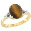 Image 1 : Natural 2.31 ctw Tiger-eye & Diamond Engagement Ring 14K Yellow Gold - REF-31G6M