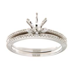 14K White Gold 0.15CTW Diamond Wedding Ring Set - REF-50K7R