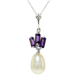 Genuine 4.68 ctw Pearl & Amethyst Necklace Jewelry 14KT White Gold - REF-17X6M