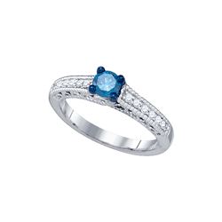 0.5 CTW Blue Colored Diamond Milgrain Bridal Engagement Ring 10K White Gold