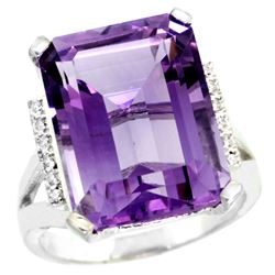Natural 12.13 ctw Amethyst & Diamond Engagement Ring 14K White Gold - REF-71W2K