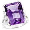 Image 1 : Natural 12.13 ctw Amethyst & Diamond Engagement Ring 14K White Gold - REF-71W2K