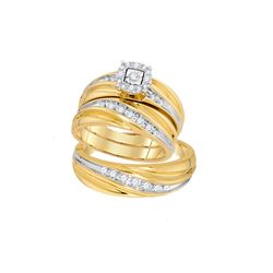 0.43 CTW His & Hers Natural Diamond Solitaire Matching Bridal Ring 10K Yellow Gold