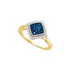 Image 1 : 0.33 CTW Blue Colored Diamond Square Cluster Ring 10K Yellow Gold