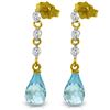 Genuine 3.3 ctw Blue Topaz & Diamond Earrings Jewelry 14KT Yellow Gold - REF-42P9H
