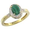 Image 1 : Natural 0.83 ctw Malachite & Diamond Engagement Ring 10K Yellow Gold - REF-24R5Z