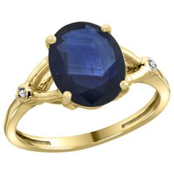 Natural 2.41 ctw Blue-sapphire & Diamond Engagement Ring 10K Yellow Gold - REF-85V2F