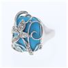 Antique Turquoise Ring w/ Diamonds in 18K White Gold - REF-94Y6X