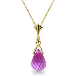 Genuine 2.5 ctw Pink Topaz Necklace Jewelry 14KT Yellow Gold - REF-19K3V