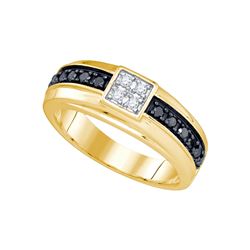 0.45 CTW Mens Black Colored Diamond Cluster Band 10K Yellow Gold