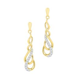 0.16 CTW Natural Diamond Teardrop Dangle Screwback Earrings 10K Yellow Gold