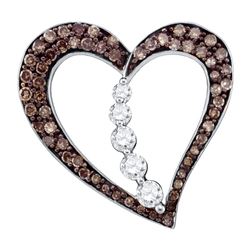 0.5 CTW Cognac-brown Colored Diamond Heart Love Journey Pendant 10K White Gold