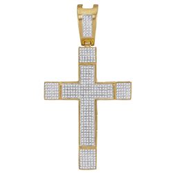 1.42 CTW Mens Natural Diamond Roman Cross Charm Pendant 10K Yellow Gold