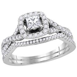 0.98 CTW Princess Natural Diamond Bridal Engagement Ring 14K White Gold